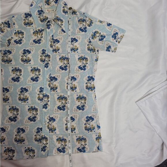 VINTAGE 70s cottagecore plaid dagger disco collar button up whimsical top S - Picture 8 of 8